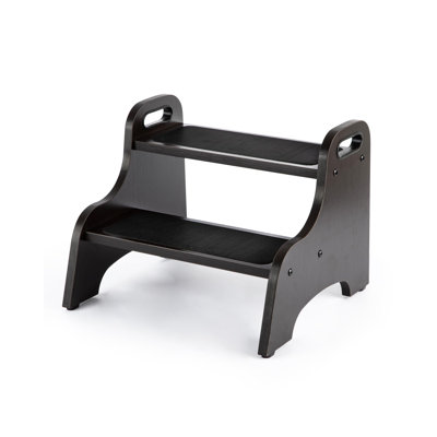 Tabouret 2 marches en bois, espresso | Surface antidérapante, poignées portatives, patins antidérapants, capacité de 350 lb
