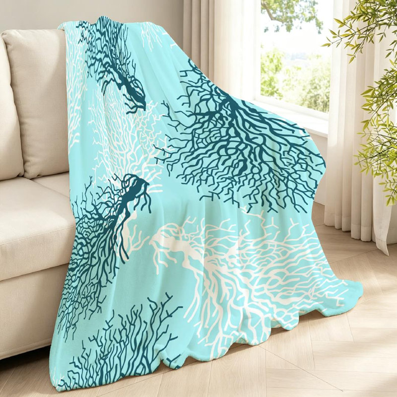 Jeté en molleton bleu flanelle ultra doux, avec imprimé recto coloré de récif de corail, Jeté 40 po x 50 po
