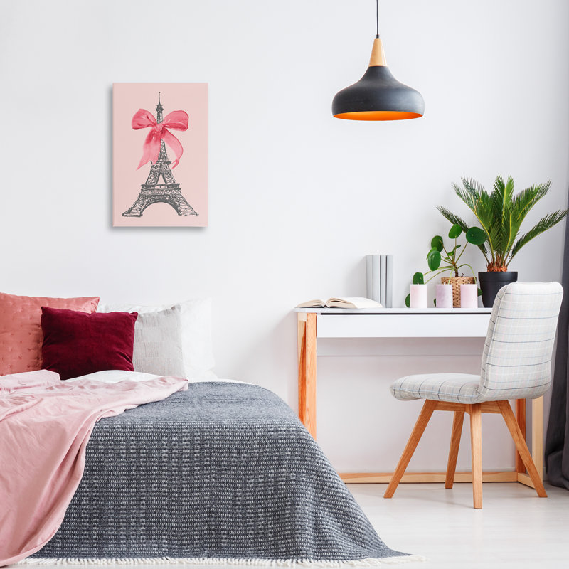 «Pink Bow on Eiffel Tower», art mural sur toile par Lanie Loreth, H 24 po x l 16 po