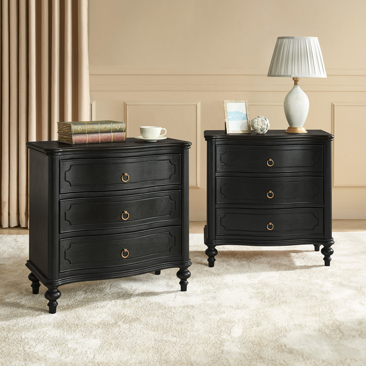 Elfine 28'' W Traditional Curves Nightstand with Charging Station and Solid Wood Legs (Set of 2)
