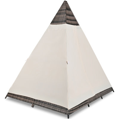 Lit de jour pour la tente d'extérieur avec coussins - brun et beige, coussins confortables, structure, pieds réglables, lit de bronzage pour la terrasse, structure, bord de piscine beige