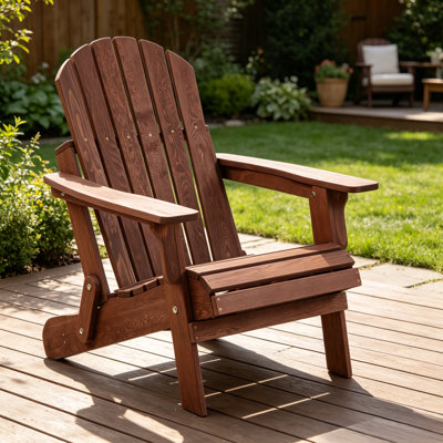 Chaise Adirondack surdimensionnée en bois de pruche, pliante, 34 po P x 29 po L x 33 po H. Dossier et assise préassemblés. Capacité de charge : 150 kg (330 lb). Idéal pour le jardin, la cour, le porche, la terrasse de la piscine ou le foyer extérieur.