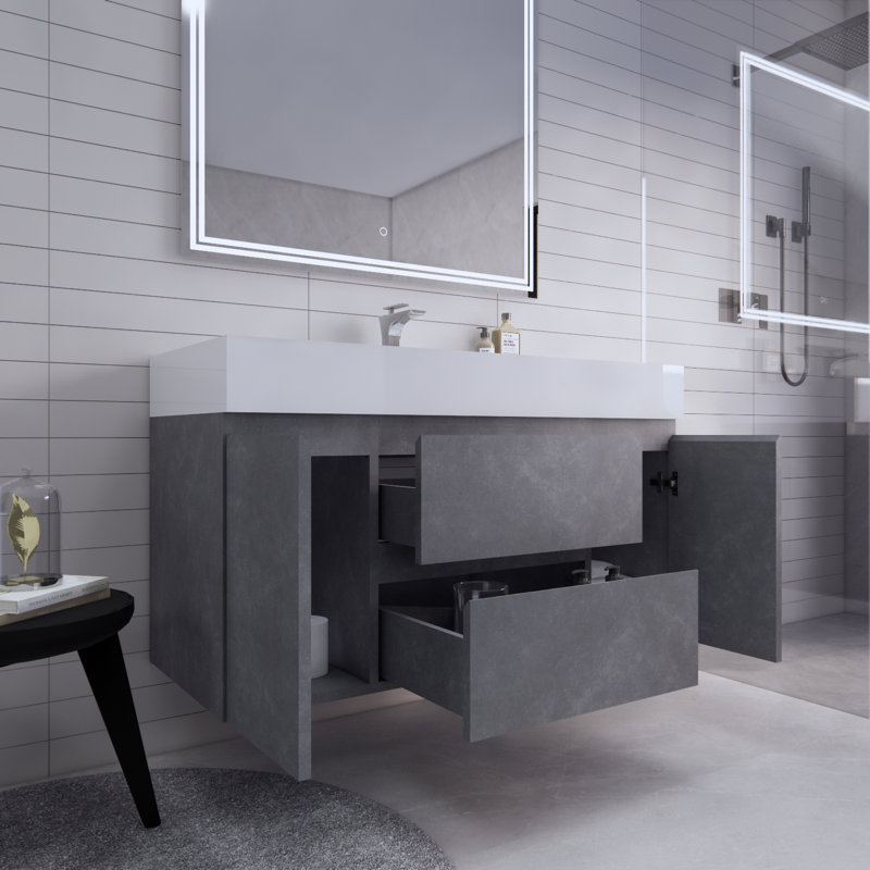 Ensemble de meuble-lavabo mural simple 47 po Babajide, Gris ciment