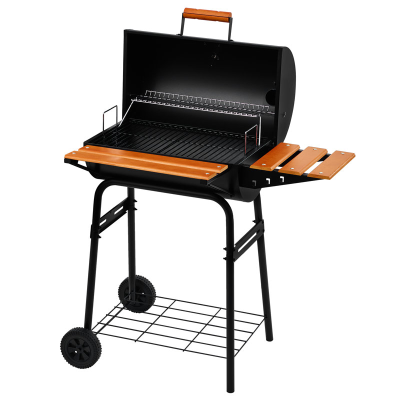 Royal Gourmet Barrel Charcoal Grill with Side Table, Black