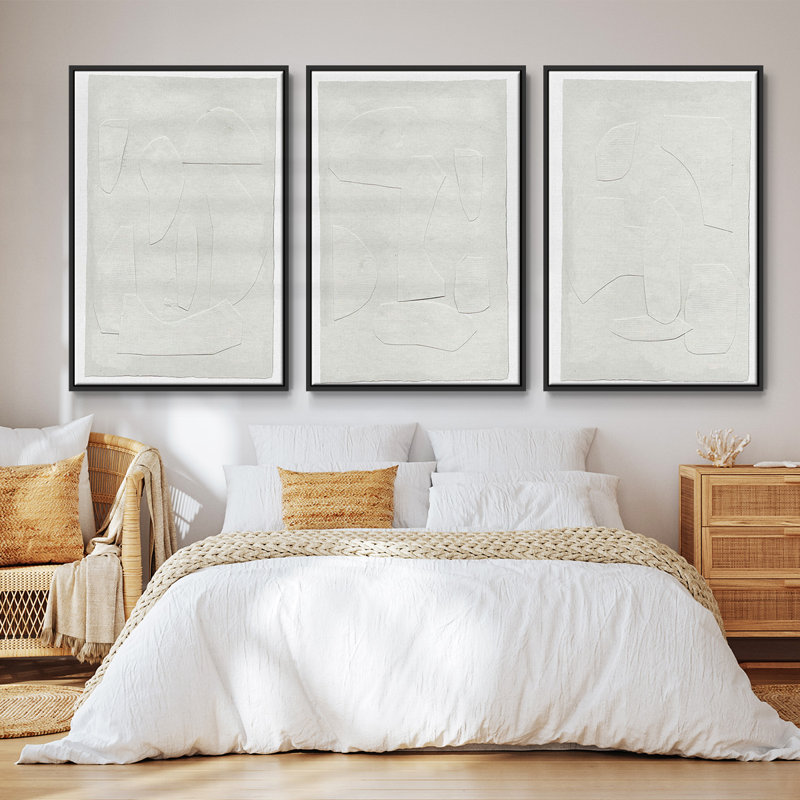 Ensemble de 3 pièces encadrées sur toile simple, Noir, H 27 po x l 54 po