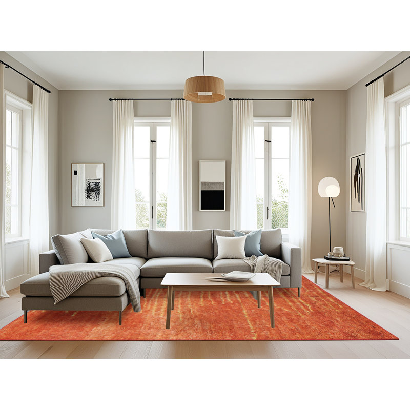 Tapis de zone orange contemporaine, Rectangle 8 pi x 12 pi