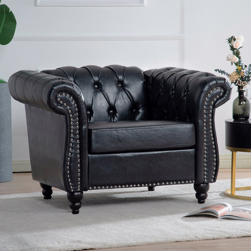Fauteuil d'appoint pour salon, Similicuir noir, Noir