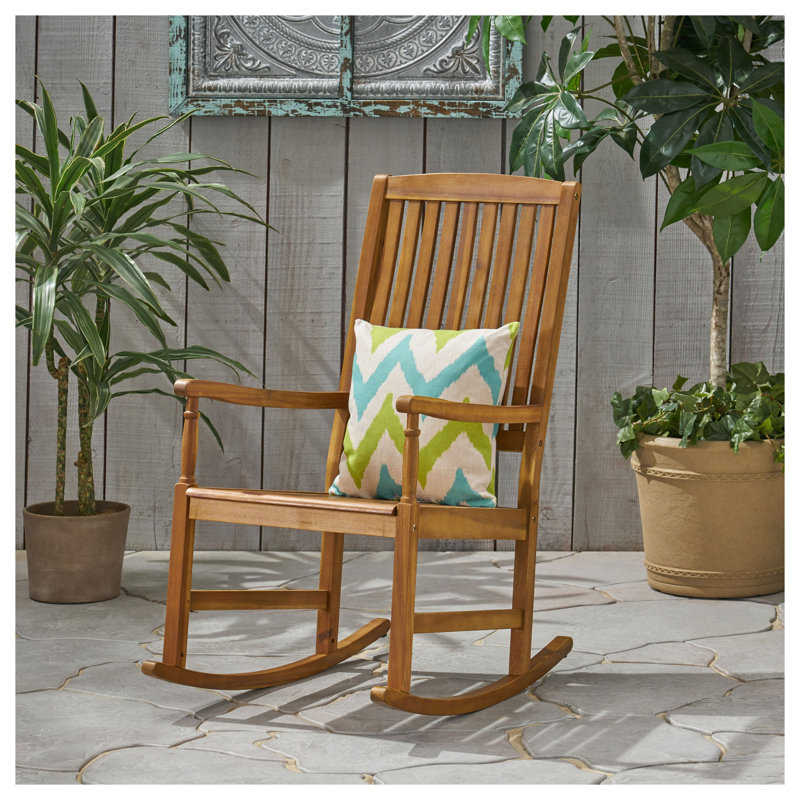 Chaise berçante d'extérieur en bois d'acacia, finition teck, capacité de 250 lb