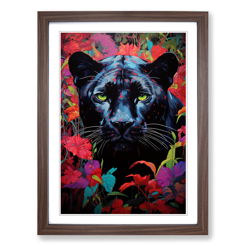 Panther Colour Field - Single Picture Frame Print on Wood, Walnut , 64cm H x 46cm W x 2cm D