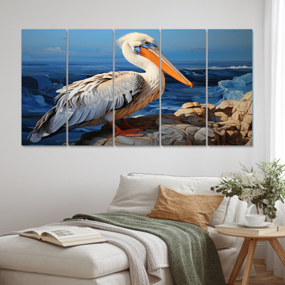«Grey Pelican Pelicans Perch», reproduction sur toile tendue 5 pièces