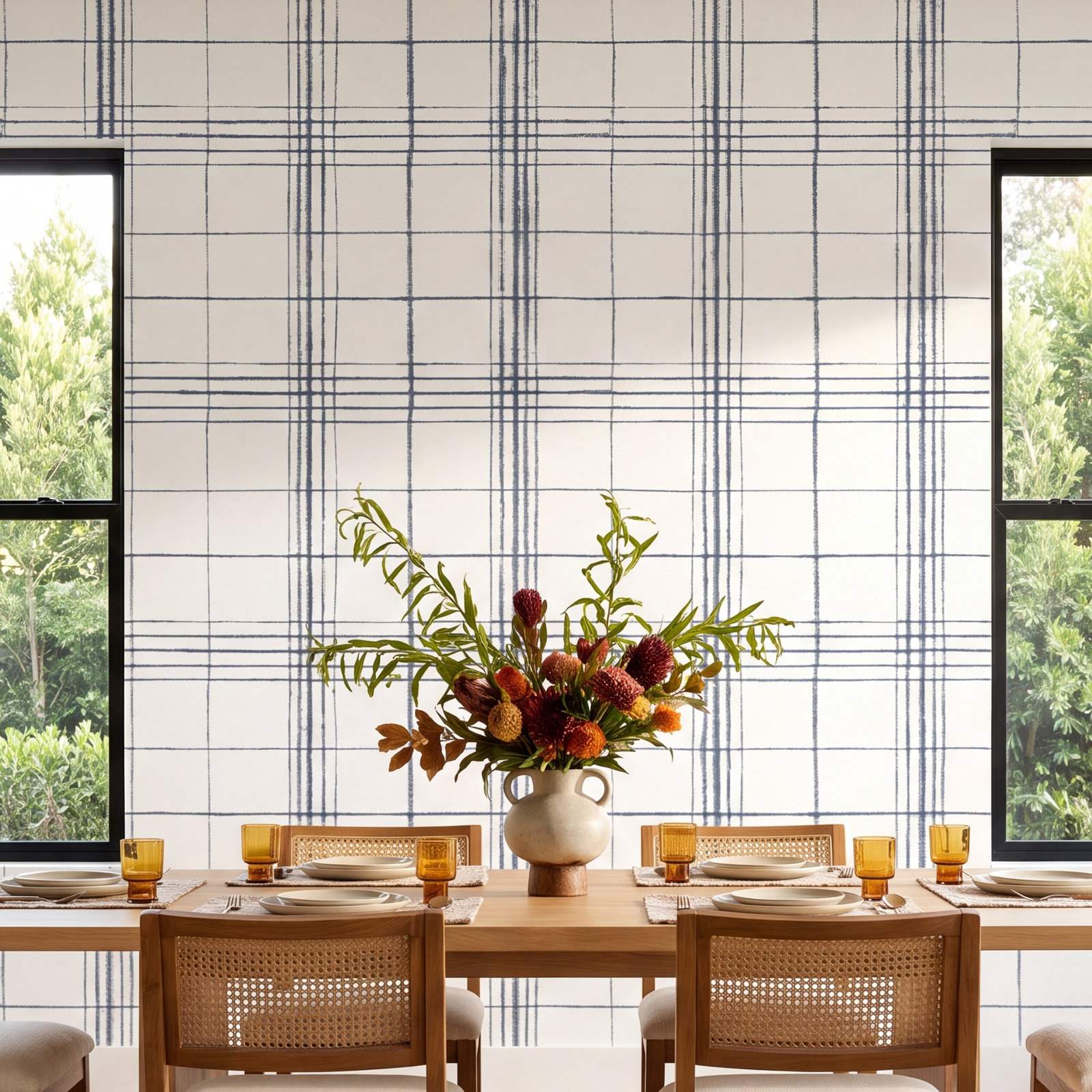 Ashling Plaid Wallpaper, Navy/White