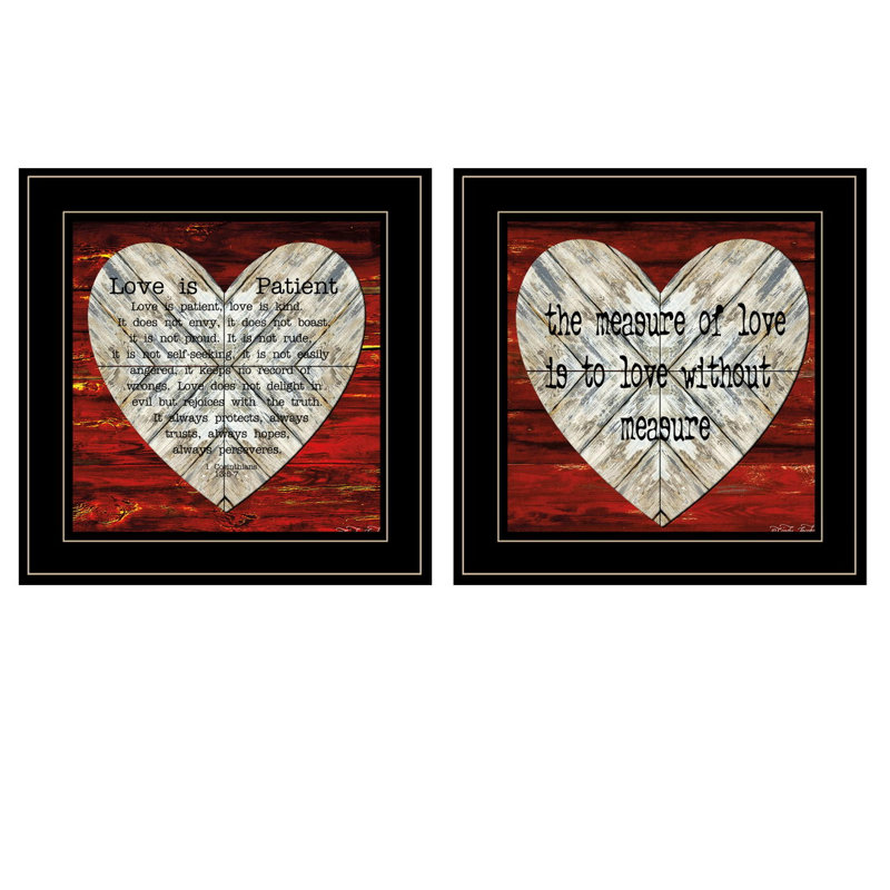 «Love is patient / Mesure», art mural encadré 2 pièces pour la maison par Cindy Jacobs, White Framed