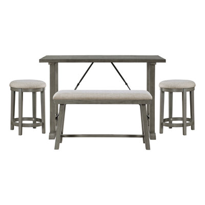 PC Counter Height Dining Set Counter Height Table With Bench X Stools Foam Cushioned Seats Kitchen Dining Breakfast Furniture