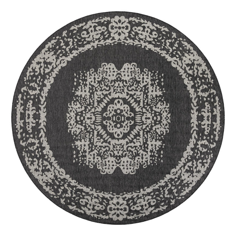 Cowart Oriental Charcoal Gray Area Rug, Round 10'
