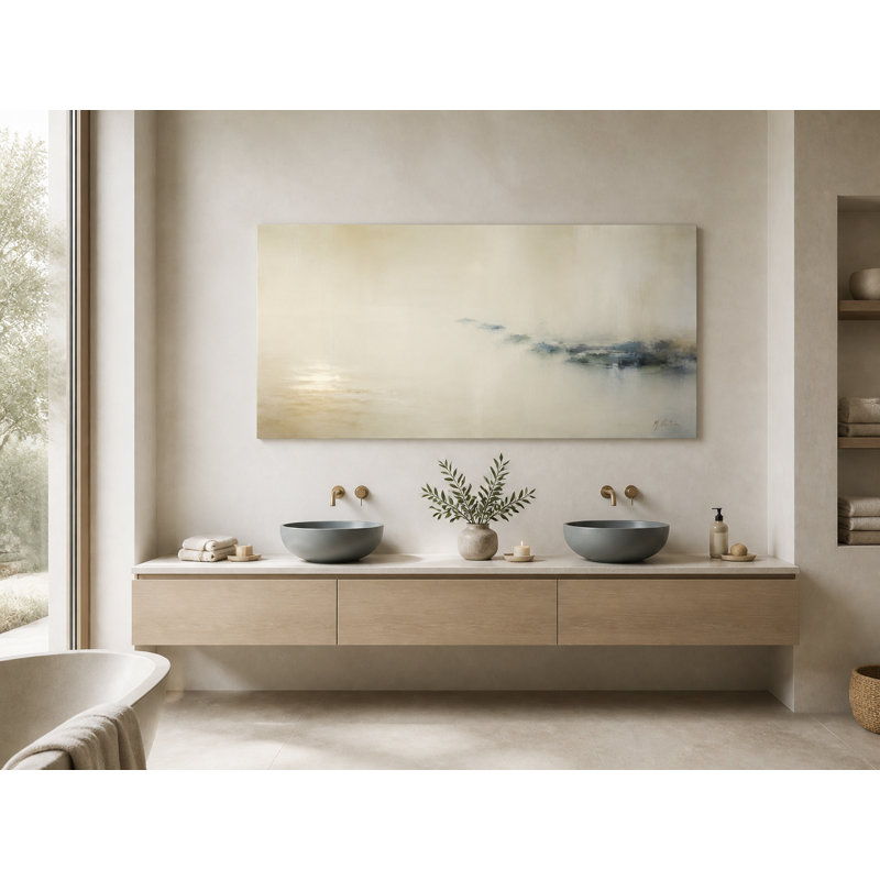 Tableau panoramique minimaliste sur toile tendue représentant une rive de charbon de bois, H 27,5 po x l 55 po x P 1,5 po