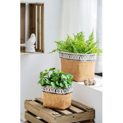 Jardinière, ensemble de 2 pots à fleurs rectangulaires avec bordure géométrique