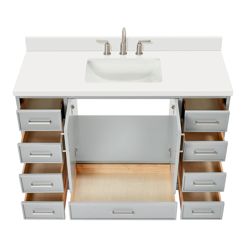 Meuble-lavabo simple avec plateau Abshire 61, Gris, 55"