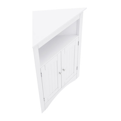 Armoire de coin blanche avec portes et tablettes réglables - Organisateur de rangement autoportant pour salle de bain, salon et cuisine
