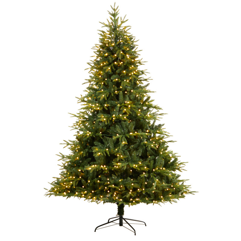 Green Lighted Artificial Fir Christmas Tree, 8' H