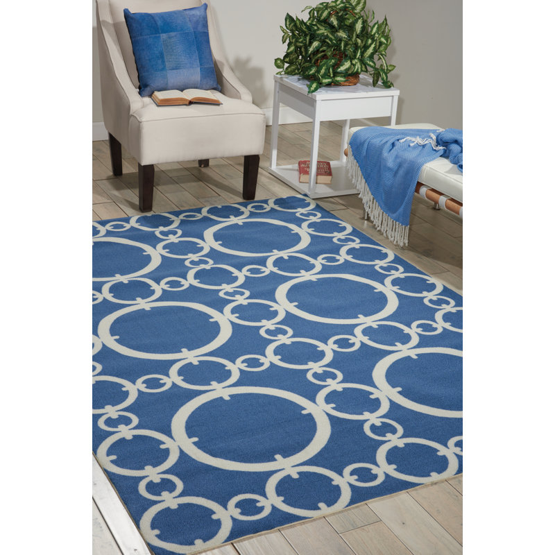 Tapis d'extérieur touffeté à motif géométrique bleu marine Pindall, Rectangle 7 pi 9 po x 10 pi 10 po
