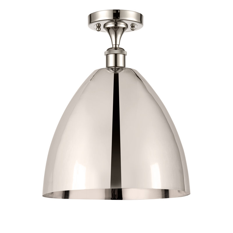 Plafonnier semi-encastré 1 lumière, Nickel poli, H 14,75 po x l 12 po x P 12 po, Ampoule non incluse