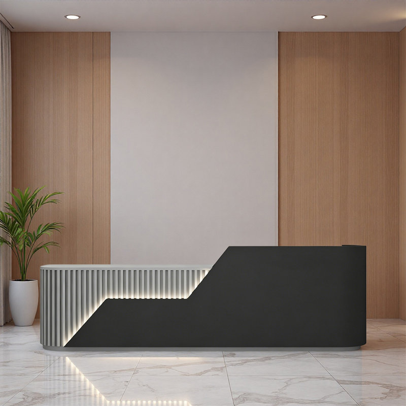 Comptoir de caisse élégant et contemporain - Conception polyvalente, parfaite pour les espaces commerciaux, Gris ; noir