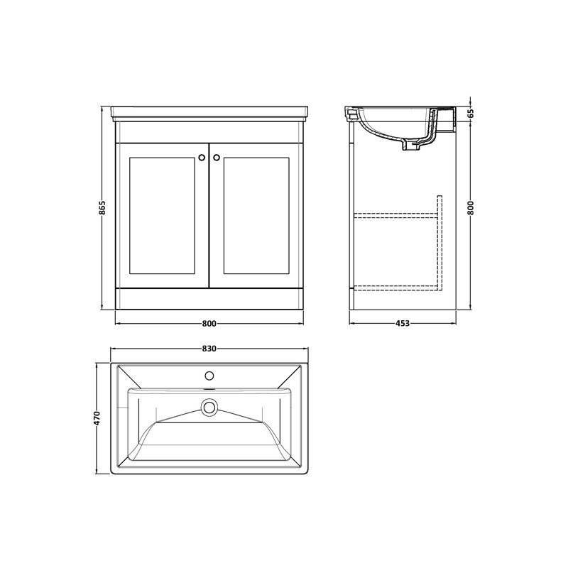 Classique 800mm Free-standing Single Bathroom Vanity with Vitreous China Vanity Top, Satin Anthracite