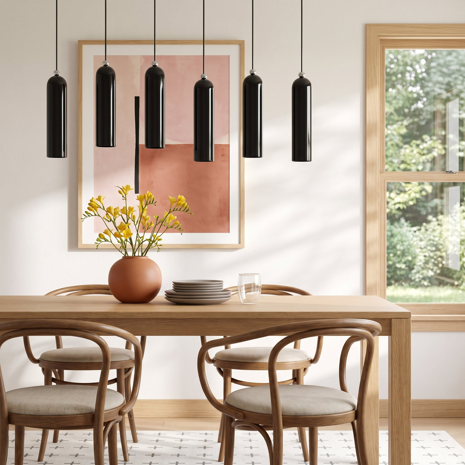 Veikko Dimmable 6-Light Pendant, Shiny Black