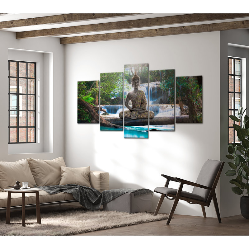 Impression sur toile - Bouddha et cascade, H 20 po x l 40 po x P 1 po