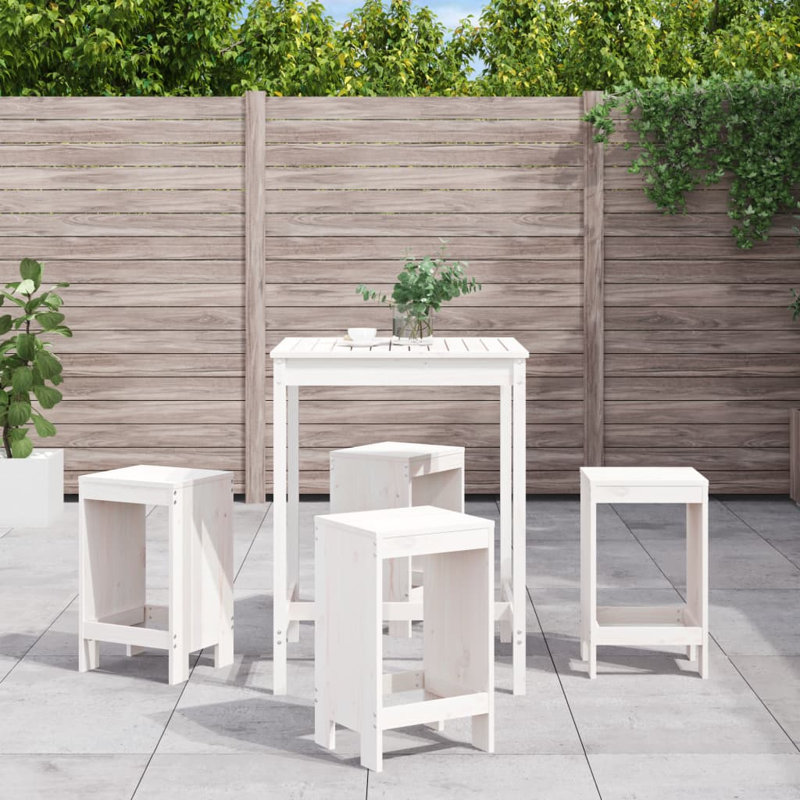 Azja Brayden Studio Bar Set with Wood Frame and Solid Wood Outer Material, White