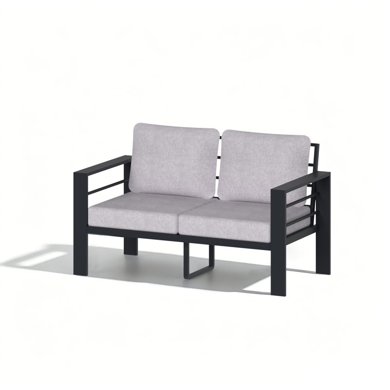 Causeuse d'extérieur en aluminium de 61,42 po de largeur avec coussins, canapé moderne pour 2 personnes pour le jardin (coussin gris clair)