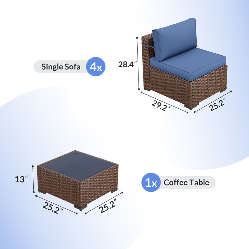 Babak Wicker 4 - Person Patio Conversation Set with Cushions, Blue