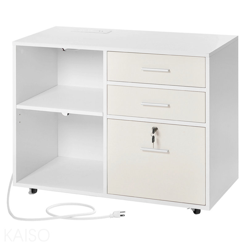 Classeur mobile 3 tiroirs en bois avec bande de lumière blanche