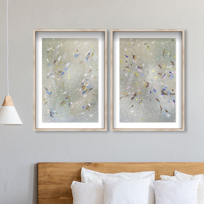 Spontaneous Traces Set Shadowbox Abstract Print by Oliver Gal, Black Frame, 10 x 15, 50"H x 34"W, Natural Oak Shadowbox