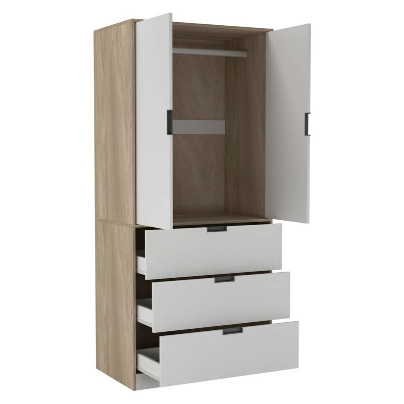 Stephy Solid Wood Wardrobe, Oak/White