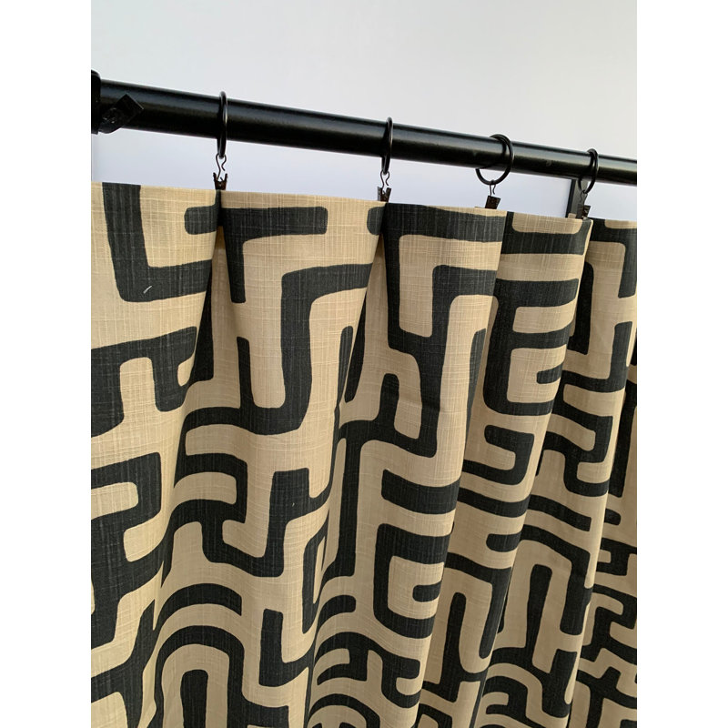 Tan Black Geometric Curtains, 50" W x 96" L