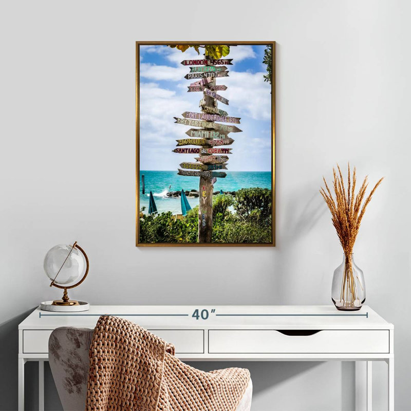 Panneaux de destination de Key West, Floating Frame Gold, 17" x 25"