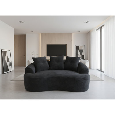 65.35" Curved Loveseat Sofa With Pocket Spring Cushions For Soft Seating, Small Space Couch With 3 Throw Pillows, No Assembly Needed, Black