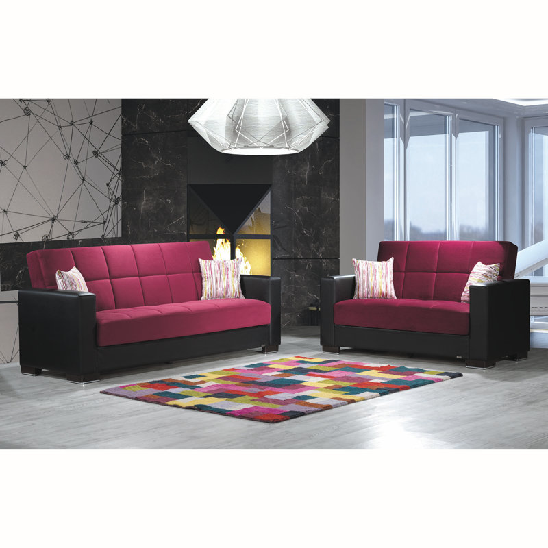 Annalice 88 in. Fabric Upholstered 3-Seater Twin 3-in-1 Sleeper Sofa Bed with Storage, Microfiber Burgundy