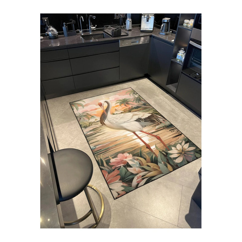 Animal And Lake Patterned Decorative And Woven Based Washable Carpet, Round 3'4"