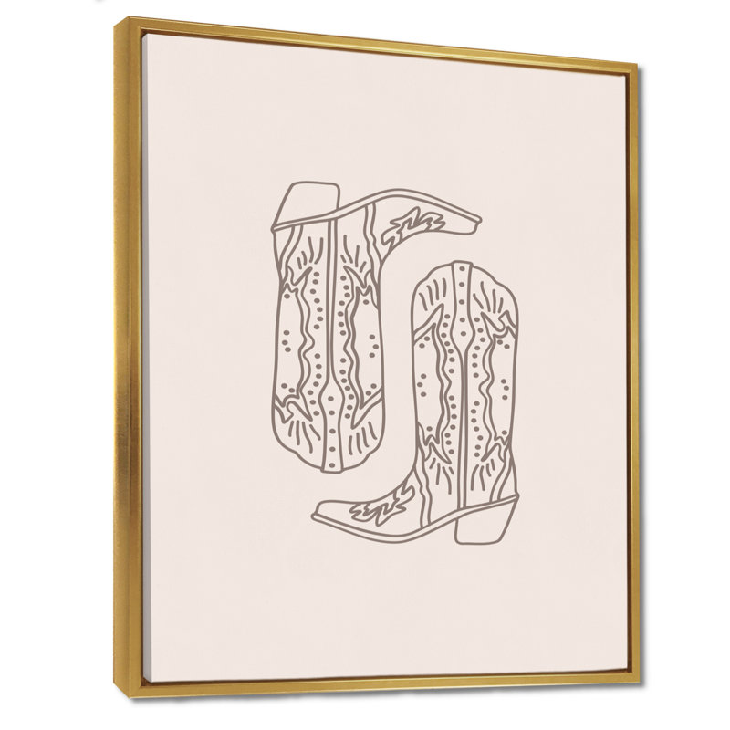 Illustration de bottes de cowboy, H 32 po x l 24 po x P 1 po, Toile avec cadre flottant or