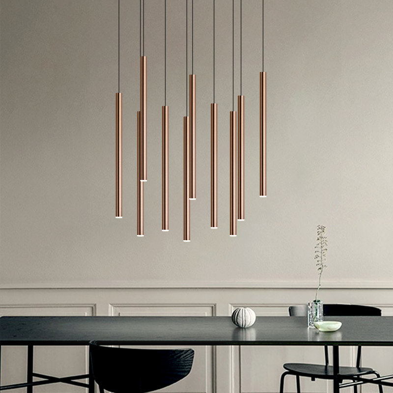 Luminaire suspendu cylindrique à 10 lumières DEL Baileyton, Cuivre