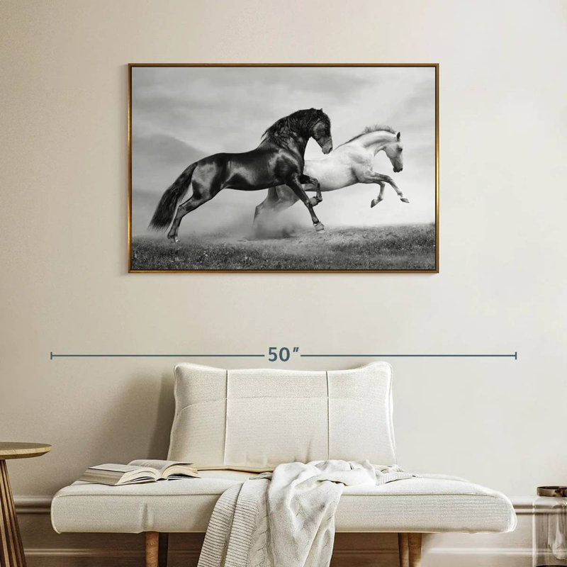 Sprint de chevaux arabes, Cadre flottant doré, 40 po x 27 po