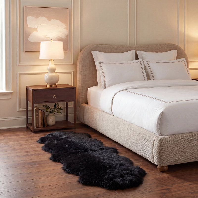 Tapis noir à poils longs touffeté à la main Godigle, Rectangle de 5 pi x 8 pi