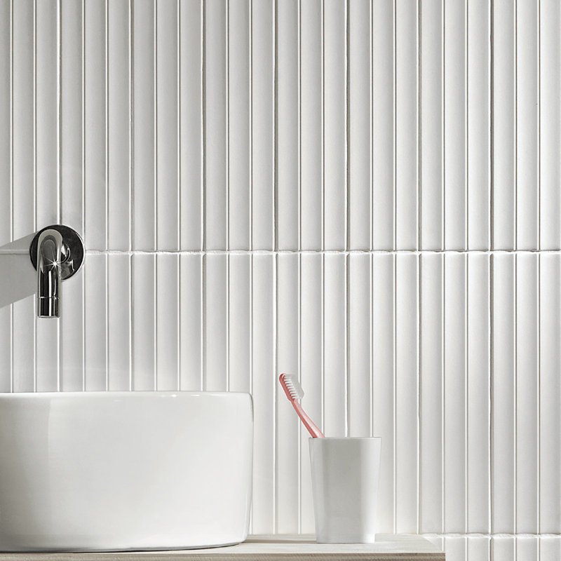 Bead 3" x 12" 3D Recessed Fluted Subway Wall Tile, White Matte