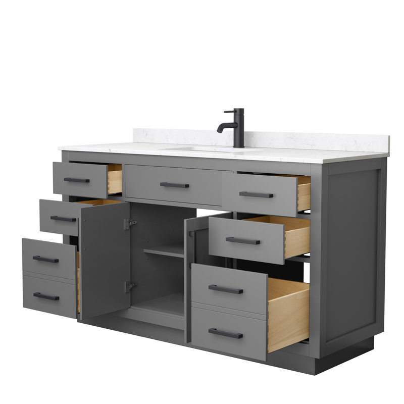 Beckett TK 60'' W Single Vanity, Dark Gray, Carrara Cultured Marble, Matte Black