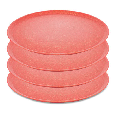 Set of 4 Koziol large plates, plastic and wood mix, nature wood, 25.5cm