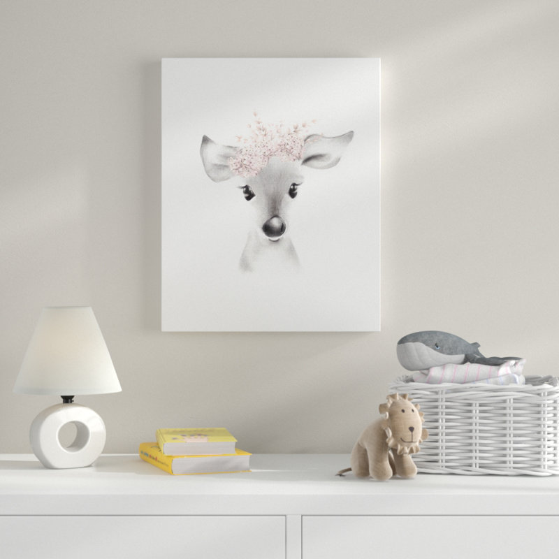 Gupton Fluffy Deer Flowers Art, Toile tendue, H 20 po x l 16 po x 1,5 po