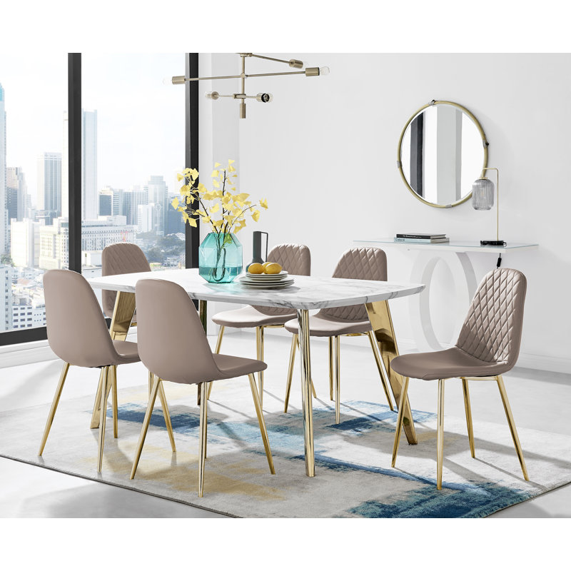6 -Person Dining Set, Cappuccino/Gold, Gold