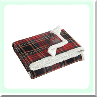 CozyMount Reversible Sherpa Throw Blanket - All Season Cotton Flannel Tartan Red Home Decor